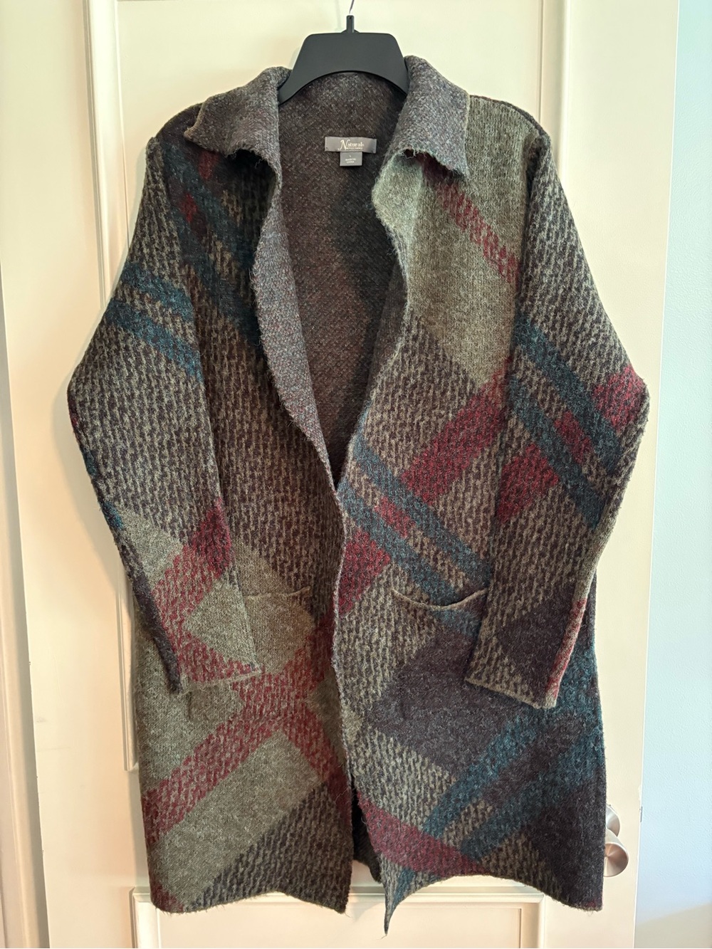 Natural Reflections Gray Multi Plaid Open-Front Coatigan